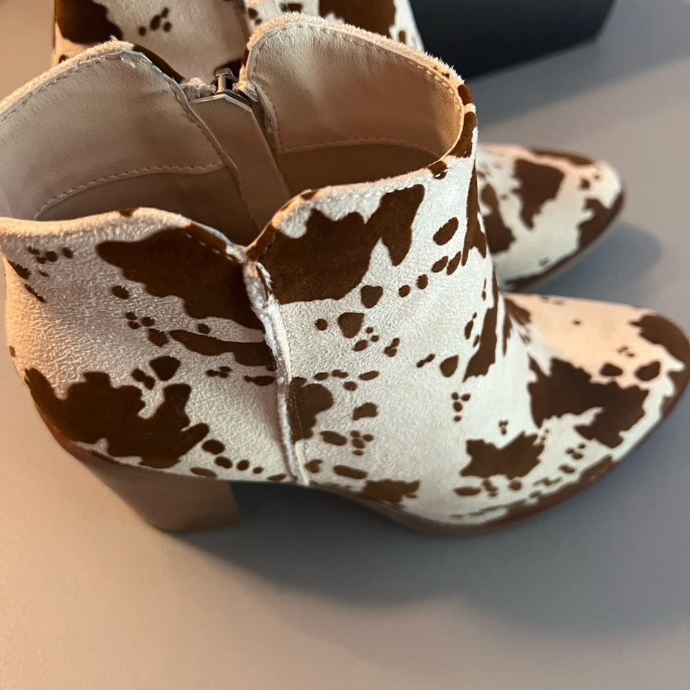 MIA Brown and White Ankle Booties with Cow Print - Picture 2 of 10